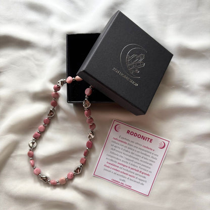 Collana Luce Argento Pietra Naturale Rodonite