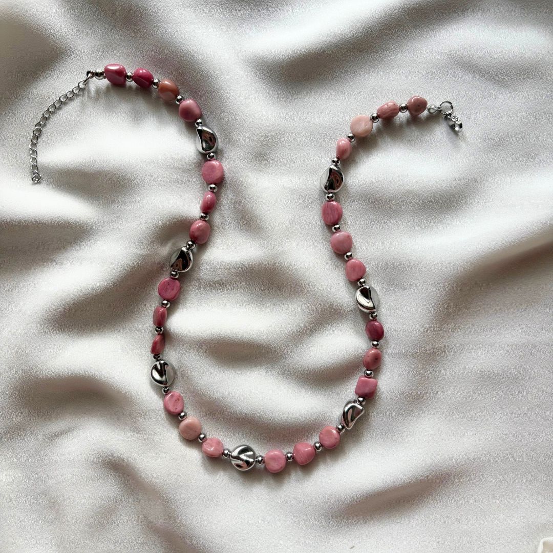 Collana Luce Argento Pietra Naturale Rodonite
