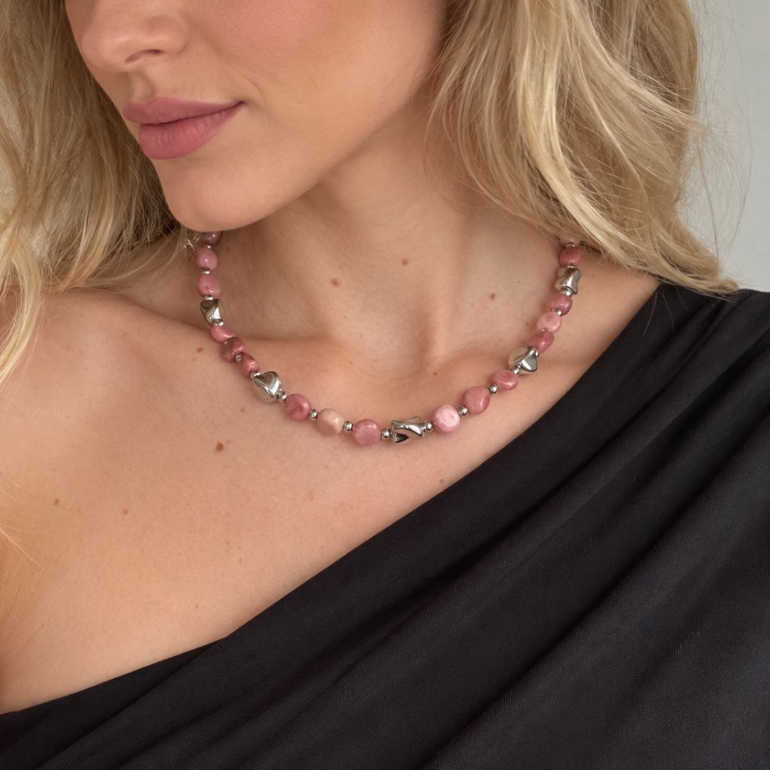 Collana Luce Argento Pietra Naturale Rodonite