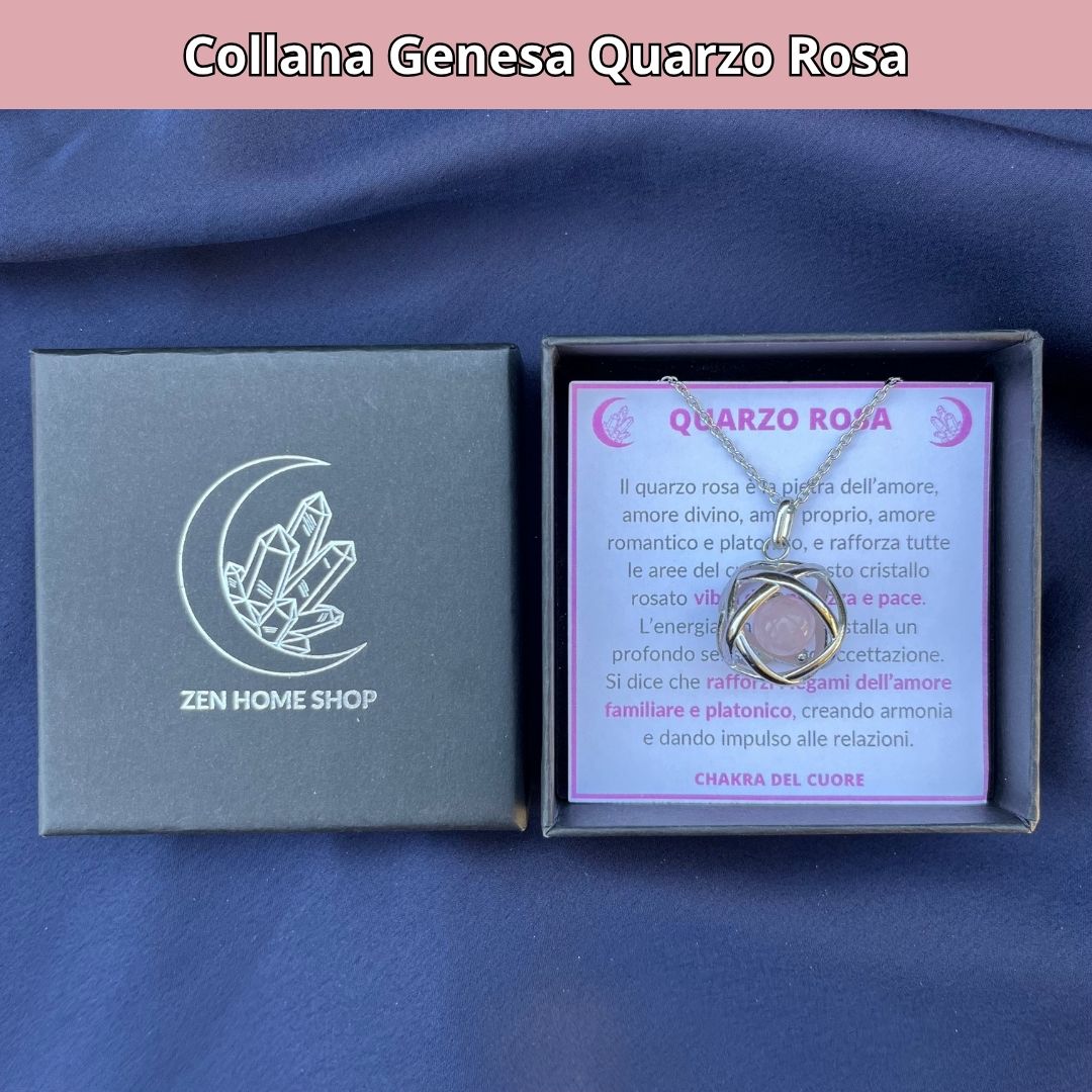 Collana ciondolo Genesa Quarzo Rosa - Acciaio Inox