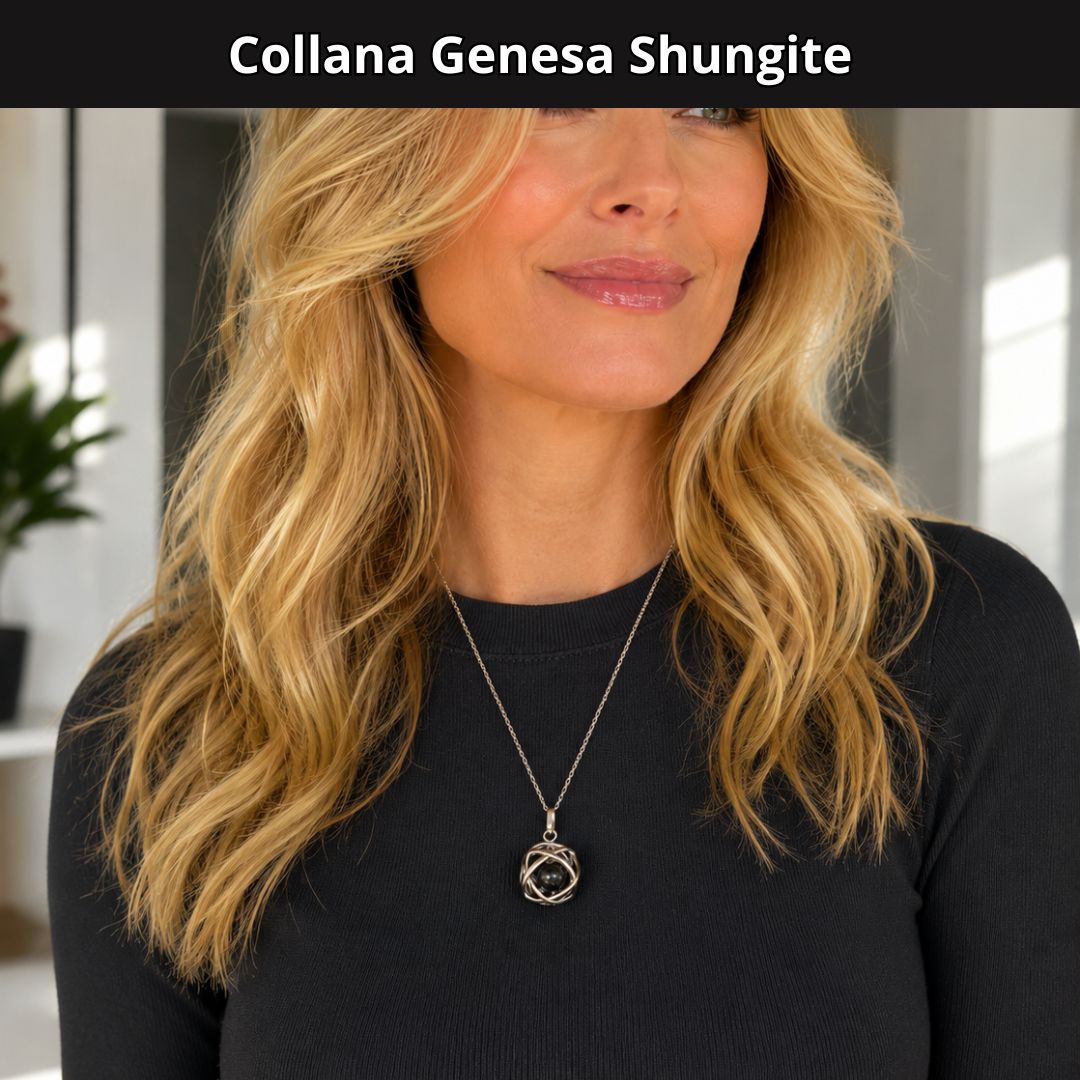 Collana ciondolo genesa Shungite - acciaio inox