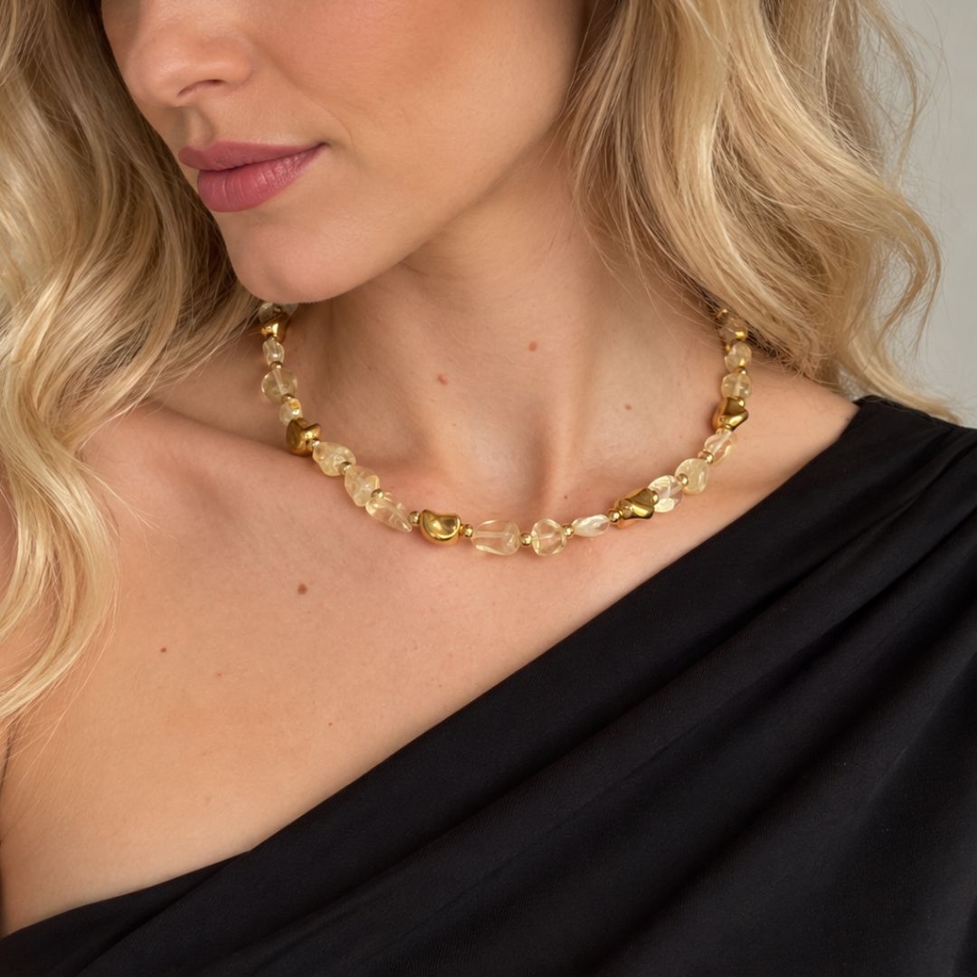 Collana Luce Oro Pietra Naturale Quarzo Citrino
