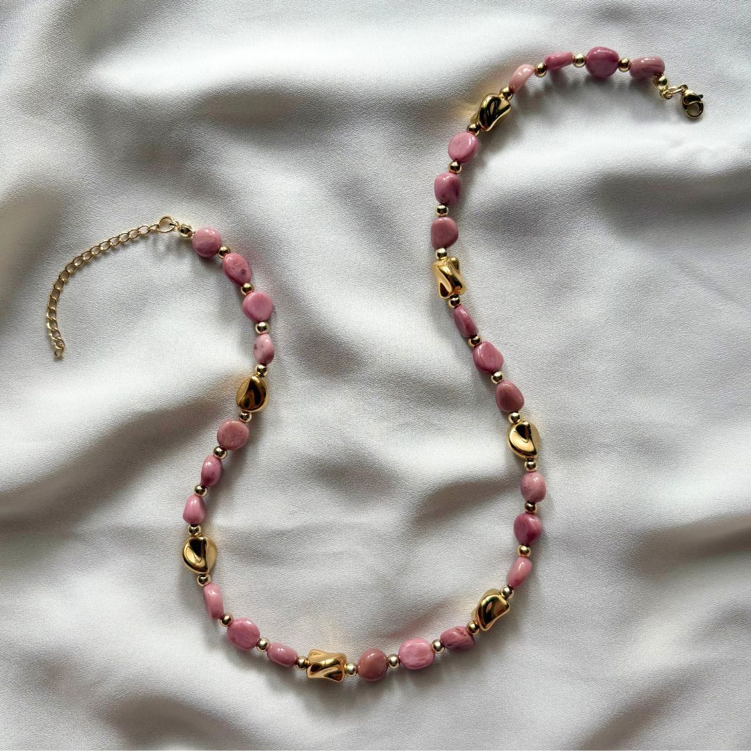 Collana Luce Oro Pietra Naturale Rodonite