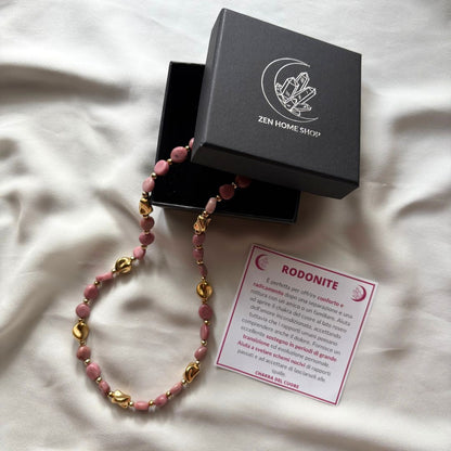 Collana Luce Oro Pietra Naturale Rodonite
