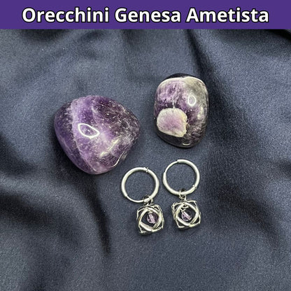 Orecchini Ciondolo Genesa in acciaio inossidabile con pietra naturale Ametista