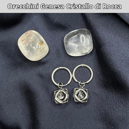 Orecchini Ciondolo Genesa in acciaio inossidabile con pietra naturale Cristallo di Rocca