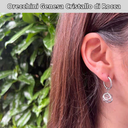 Orecchini Ciondolo Genesa in acciaio inossidabile con pietra naturale Cristallo di Rocca