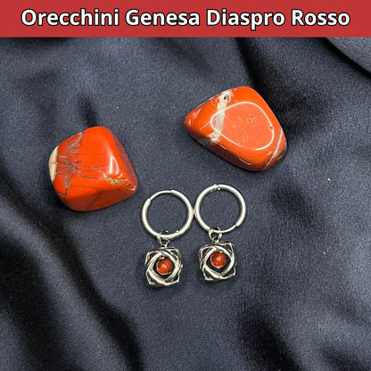 Orecchini Ciondolo Genesa in acciaio inossidabile con pietra naturale Diaspro Rosso
