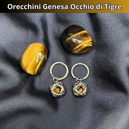 Orecchini Ciondolo Genesa in acciaio inossidabile con pietra naturale Occhio di Tigre
