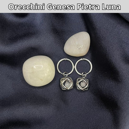 Orecchini Ciondolo Genesa in acciaio inossidabile con pietra naturale Pietra Luna