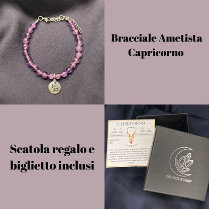 Ametista Segni Zodiacali - Bracciale regolabile in acciaio inossidabile e pietre naturali da 6mm - Zen Home