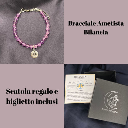 Ametista Segni Zodiacali - Bracciale regolabile in acciaio inossidabile e pietre naturali da 6mm - Zen Home