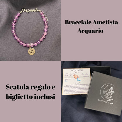 Ametista Segni Zodiacali - Bracciale regolabile in acciaio inossidabile e pietre naturali da 6mm - Zen Home
