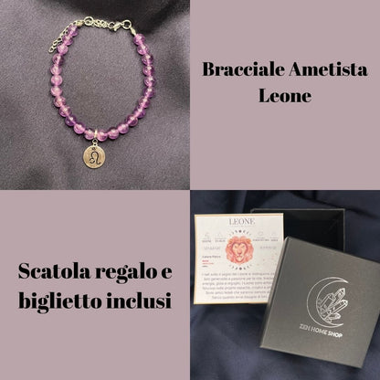 Ametista Segni Zodiacali - Bracciale regolabile in acciaio inossidabile e pietre naturali da 6mm - Zen Home