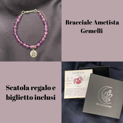 Ametista Segni Zodiacali - Bracciale regolabile in acciaio inossidabile e pietre naturali da 6mm - Zen Home