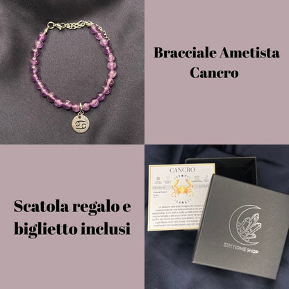 Ametista Segni Zodiacali - Bracciale regolabile in acciaio inossidabile e pietre naturali da 6mm - Zen Home