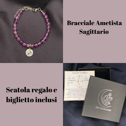 Ametista Segni Zodiacali - Bracciale regolabile in acciaio inossidabile e pietre naturali da 6mm - Zen Home
