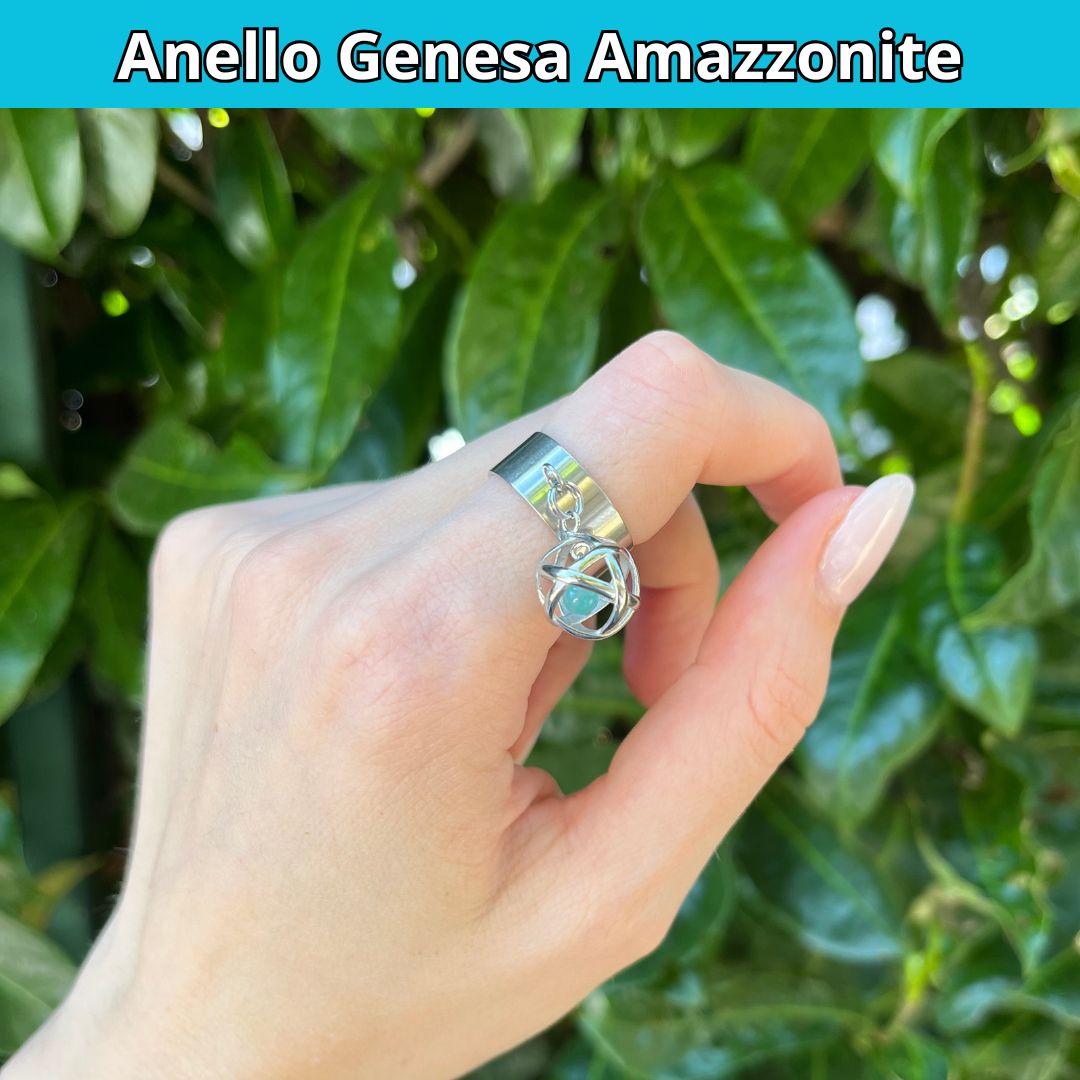 Anello Ciondolo Genesa in acciaio inossidabile con pietra naturale Amazzonite - Zen Home