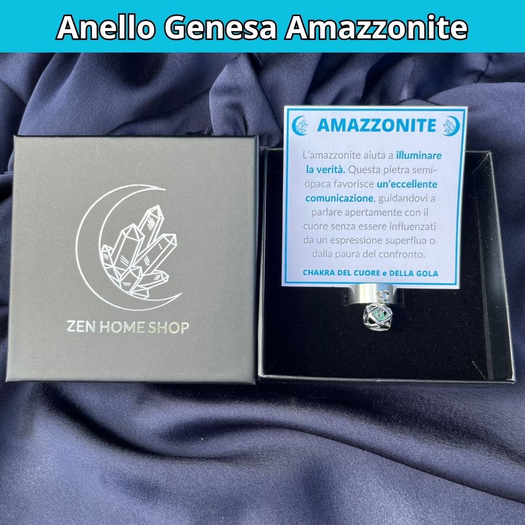 Anello Ciondolo Genesa in acciaio inossidabile con pietra naturale Amazzonite - Zen Home