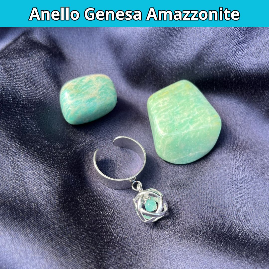 Anello Ciondolo Genesa in acciaio inossidabile con pietra naturale Amazzonite - Zen Home