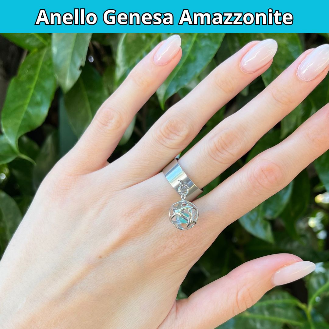 Anello Ciondolo Genesa in acciaio inossidabile con pietra naturale Amazzonite - Zen Home