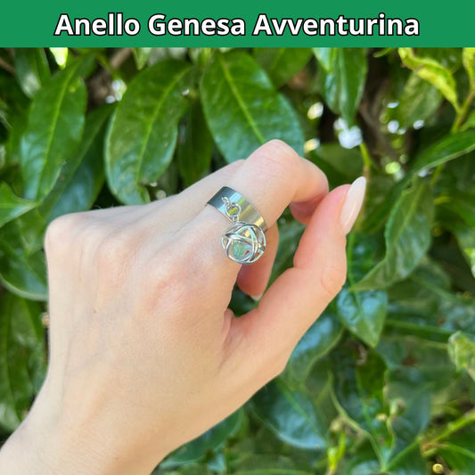 Anello Ciondolo Genesa in acciaio inossidabile con pietra naturale Avventurina - Zen Home