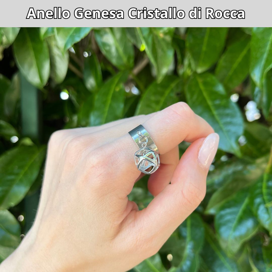 Anello Ciondolo Genesa in acciaio inossidabile con pietra naturale Cristallo di Rocca - Zen Home