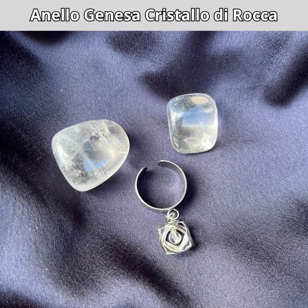 Anello Ciondolo Genesa in acciaio inossidabile con pietra naturale Cristallo di Rocca - Zen Home
