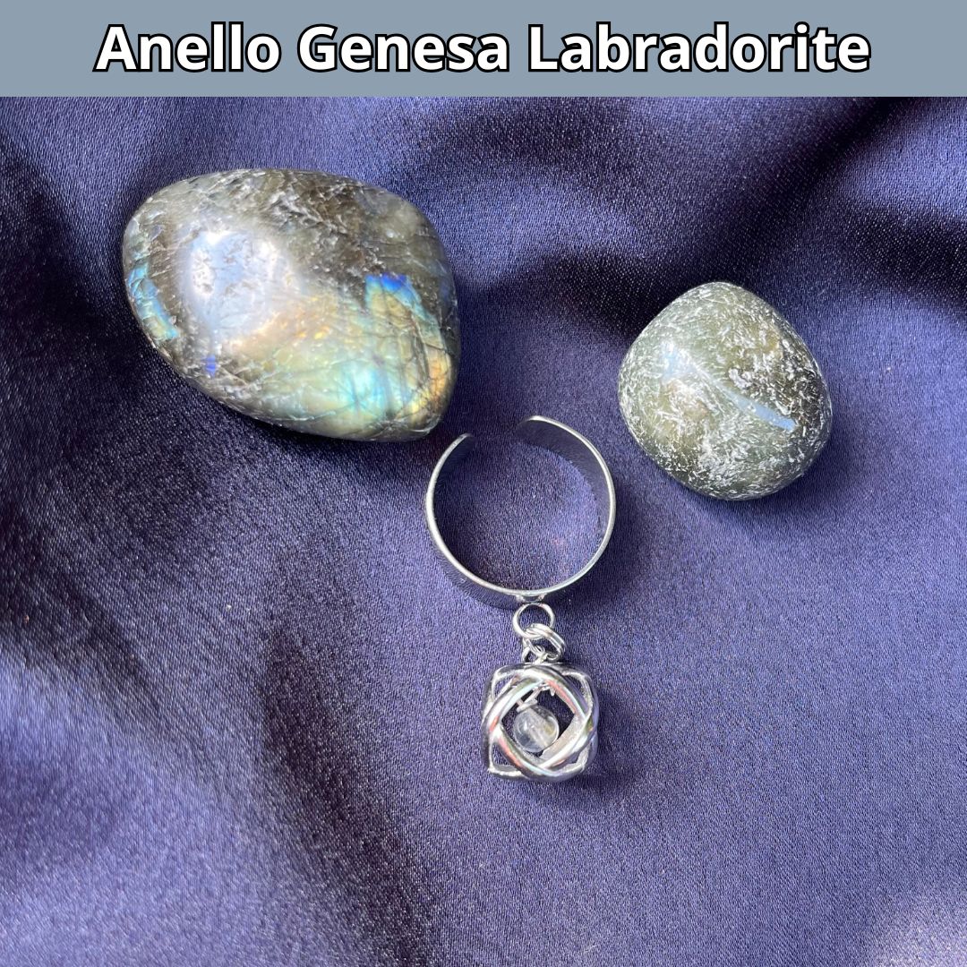 Anello Ciondolo Genesa in acciaio inossidabile con pietra naturale Labradorite - Zen Home