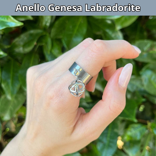 Anello Ciondolo Genesa in acciaio inossidabile con pietra naturale Labradorite - Zen Home