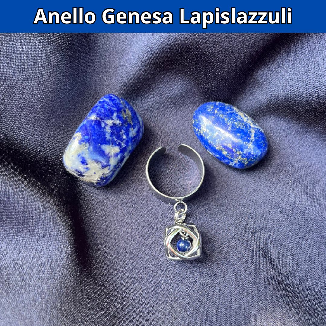 Anello Ciondolo Genesa in acciaio inossidabile con pietra naturale Lapislazzuli - Zen Home