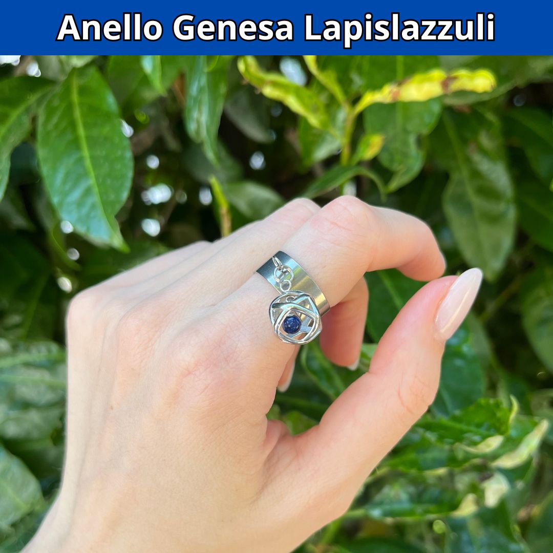 Anello Ciondolo Genesa in acciaio inossidabile con pietra naturale Lapislazzuli - Zen Home