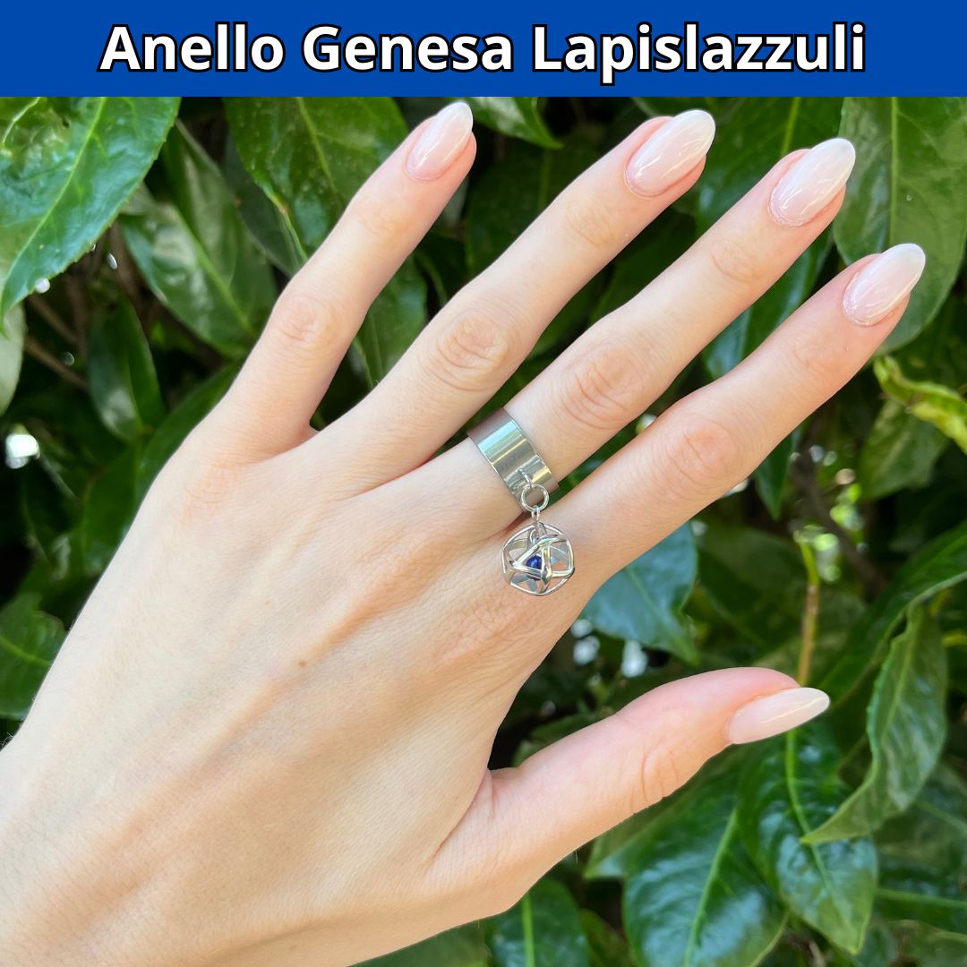 Anello Ciondolo Genesa in acciaio inossidabile con pietra naturale Lapislazzuli - Zen Home