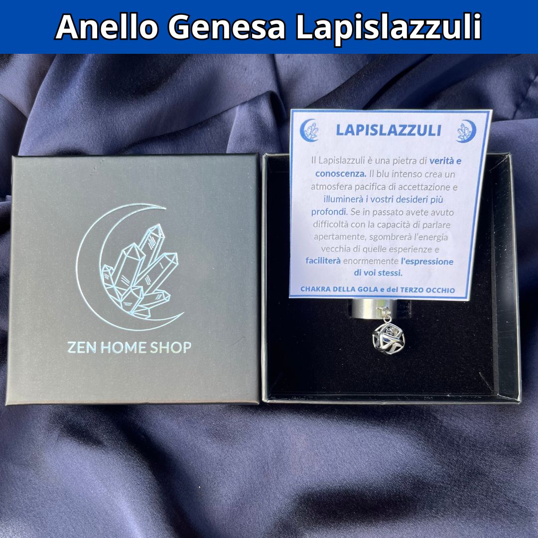 Anello Ciondolo Genesa in acciaio inossidabile con pietra naturale Lapislazzuli - Zen Home