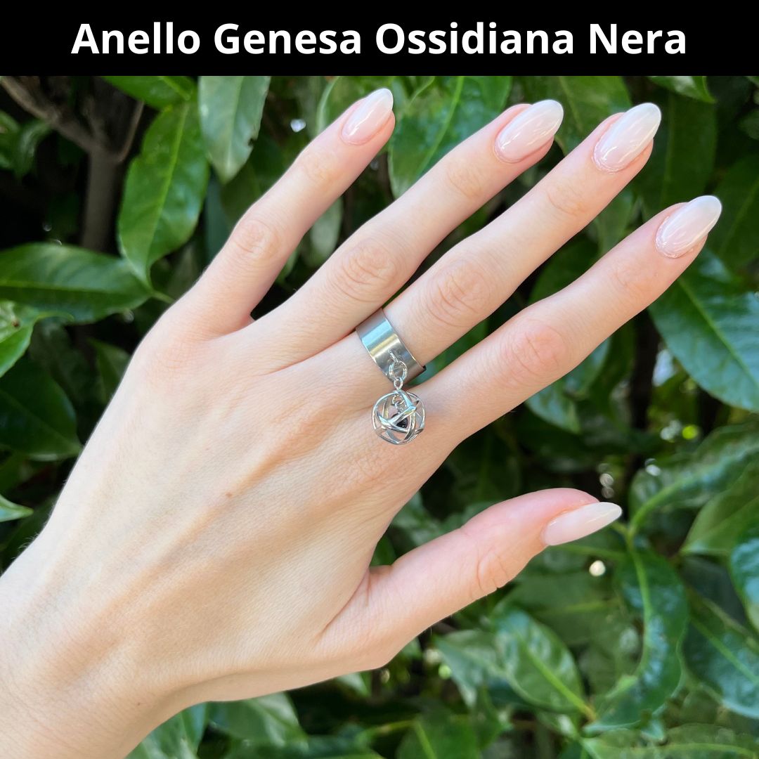 Anello Ciondolo Genesa in acciaio inossidabile con pietra naturale Ossidiana Nera - Zen Home