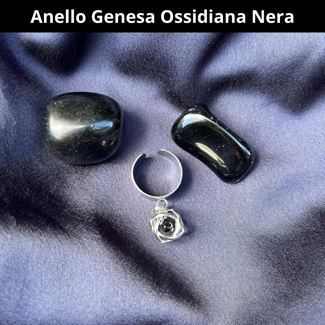 Anello Ciondolo Genesa in acciaio inossidabile con pietra naturale Ossidiana Nera - Zen Home