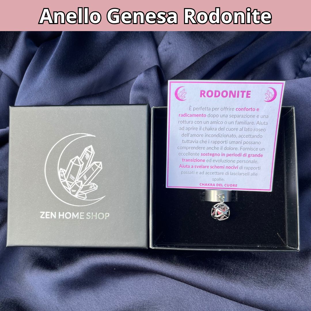 Anello Ciondolo Genesa in acciaio inossidabile con pietra naturale Rodonite - Zen Home