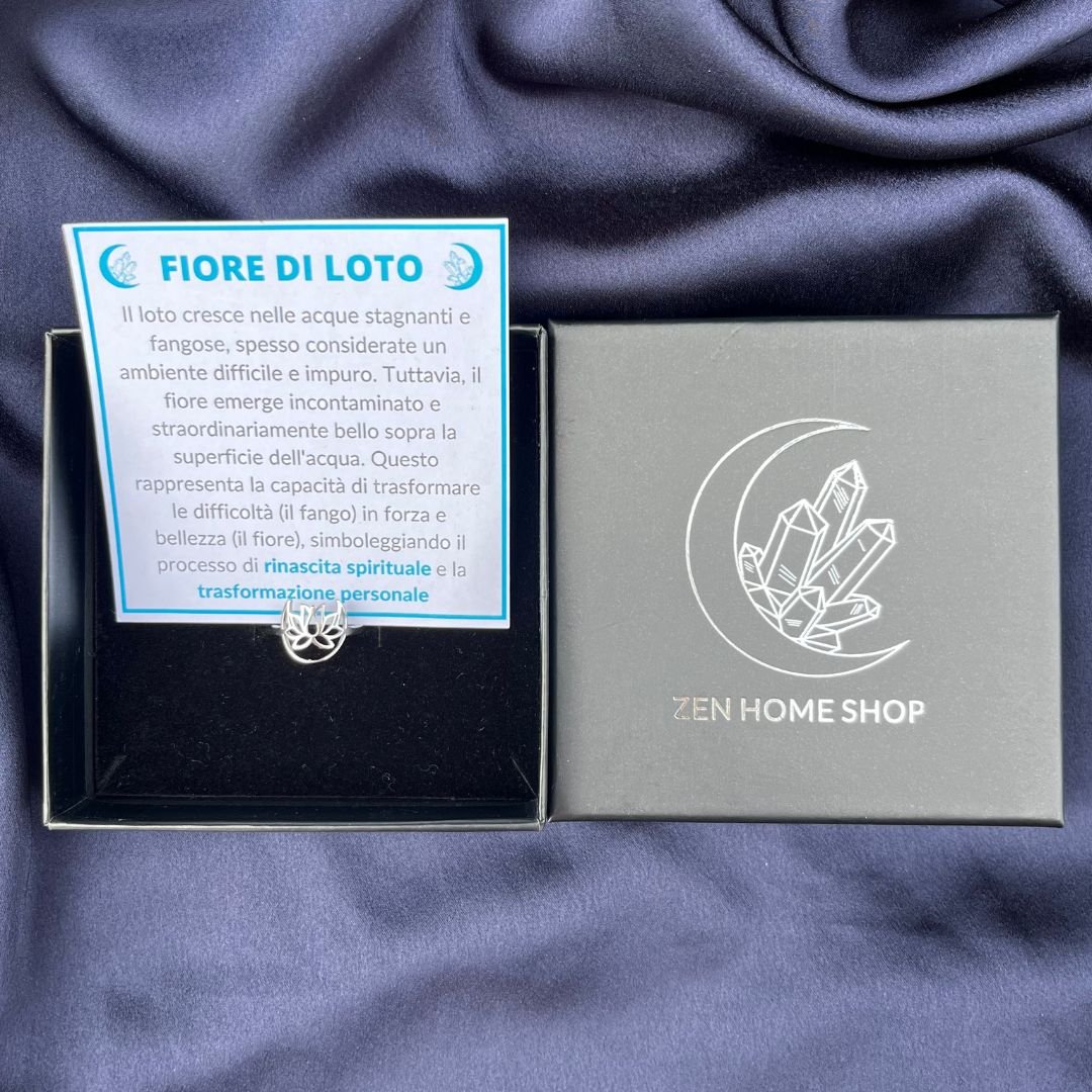 Anello Luna e fiore di Loto - regolabile ed in acciaio inossidabile - Zen Home