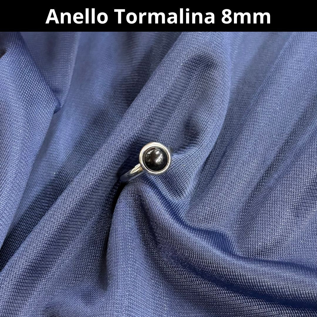 Anello regolabile in acciaio 8 mm TORMALINA NERA - Zen Home