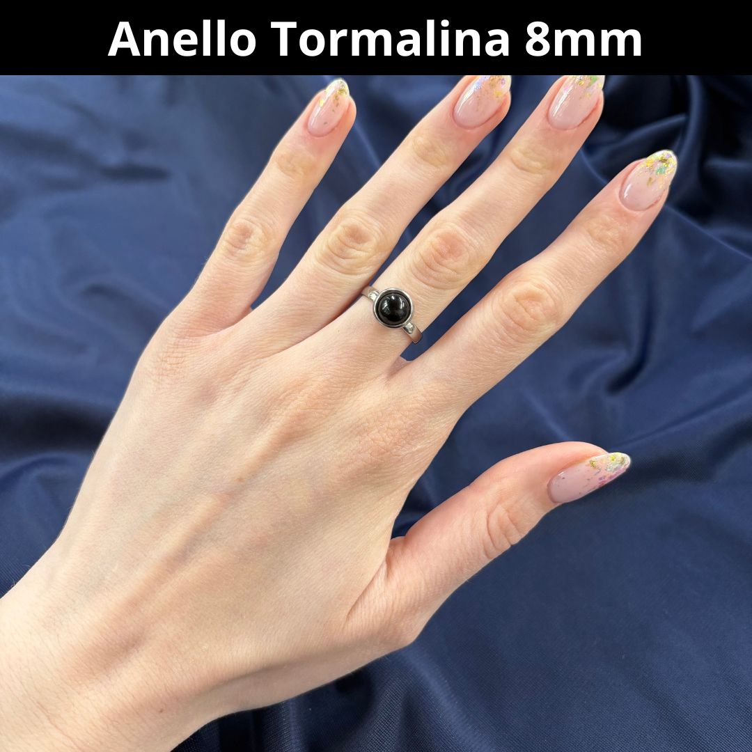 Anello regolabile in acciaio 8 mm TORMALINA NERA - Zen Home