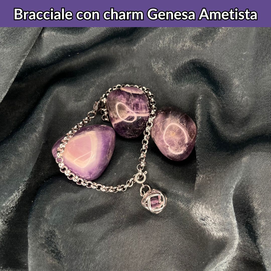 Bracciale acciaio inossidabile Charm Genesa Ametista - Zen Home