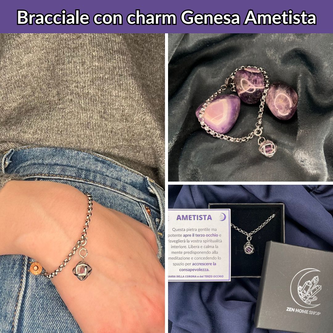 Bracciale acciaio inossidabile Charm Genesa Ametista - Zen Home
