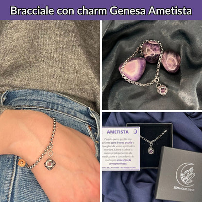 Bracciale acciaio inossidabile Charm Genesa Ametista - Zen Home