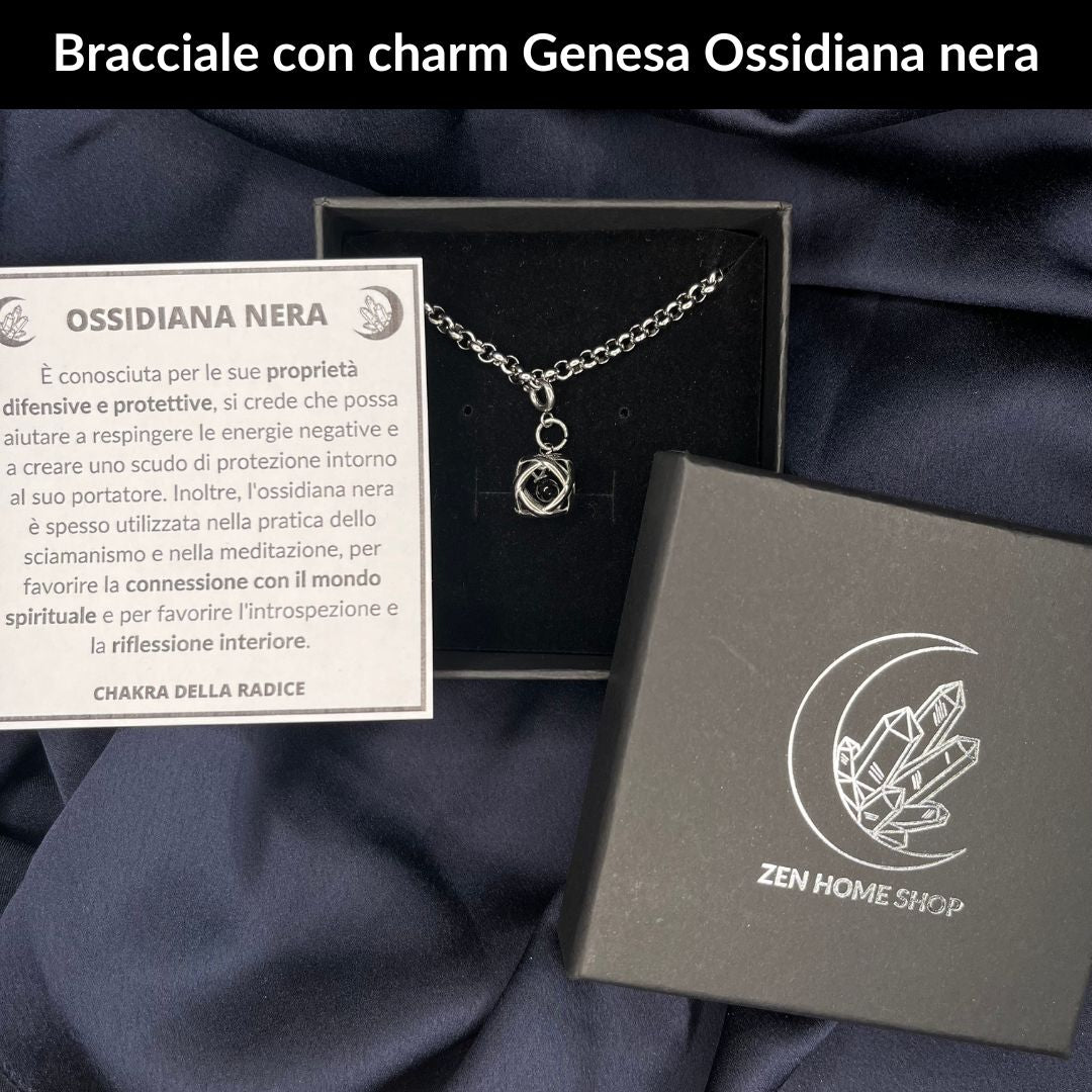 Bracciale acciaio inossidabile Charm Genesa Ossidiana Nera - Zen Home