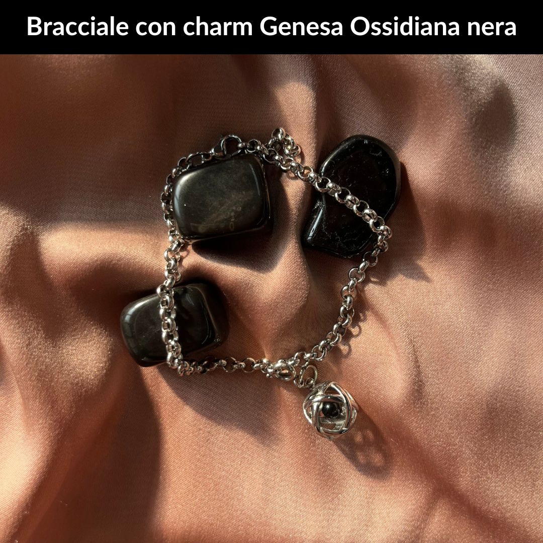 Bracciale acciaio inossidabile Charm Genesa Ossidiana Nera - Zen Home