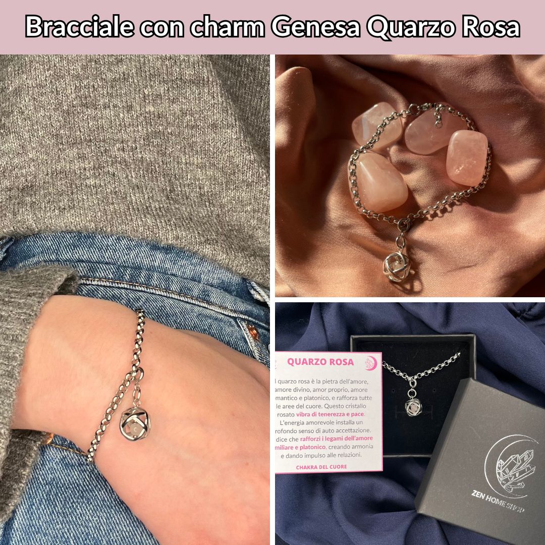 Bracciale acciaio inossidabile Charm Genesa Quarzo Rosa - Zen Home