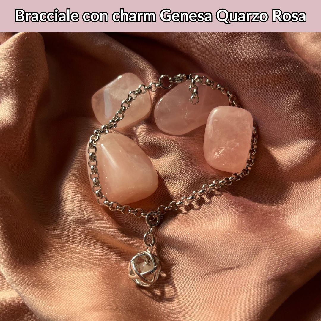Bracciale acciaio inossidabile Charm Genesa Quarzo Rosa - Zen Home