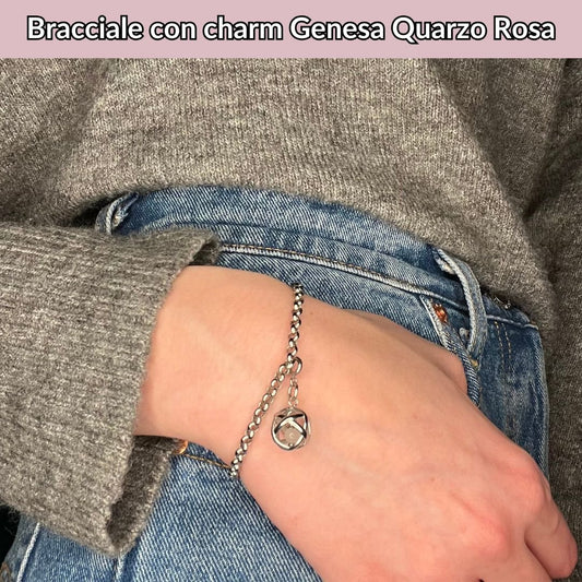 Bracciale acciaio inossidabile Charm Genesa Quarzo Rosa - Zen Home