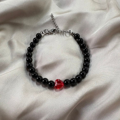 Bracciale Cuore in pietra Onice Nera 6mm - Zen Home