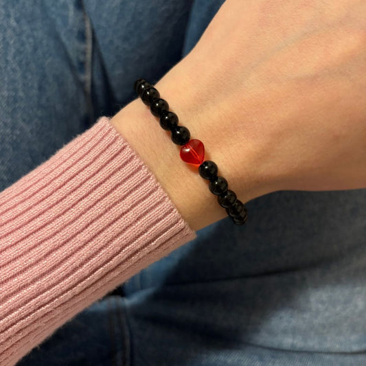 Bracciale Cuore in pietra Onice Nera 6mm - Zen Home